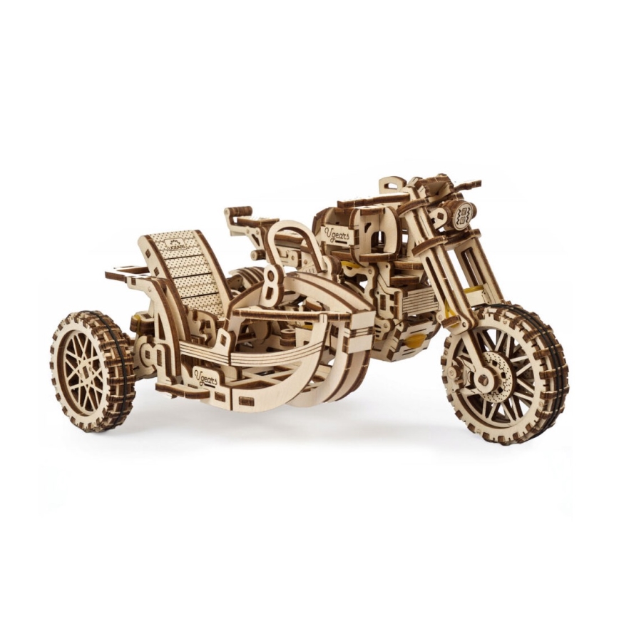 Ugears - 3D puzzle meccanico in legno Moto scrambler con carrello