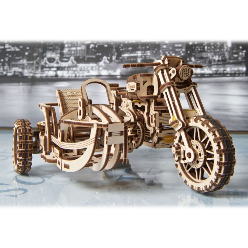 Ugears - 3D puzzle meccanico in legno Moto scrambler con carrello
