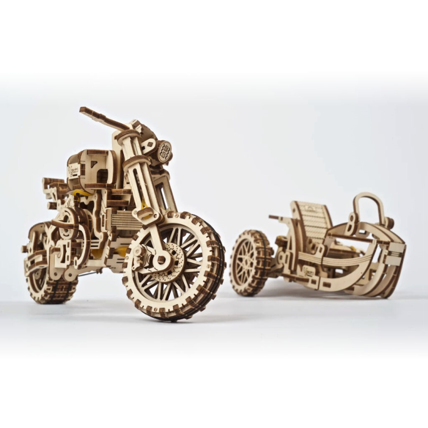 Ugears - 3D puzzle meccanico in legno Moto scrambler con carrello