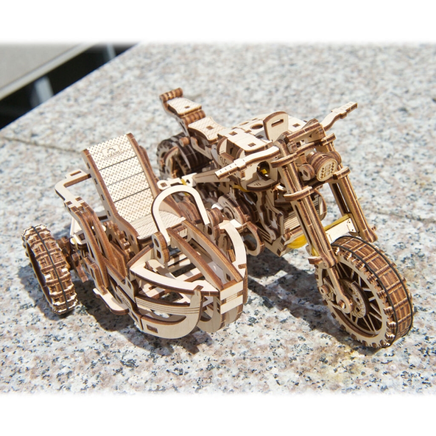 Ugears - 3D puzzle meccanico in legno Moto scrambler con carrello