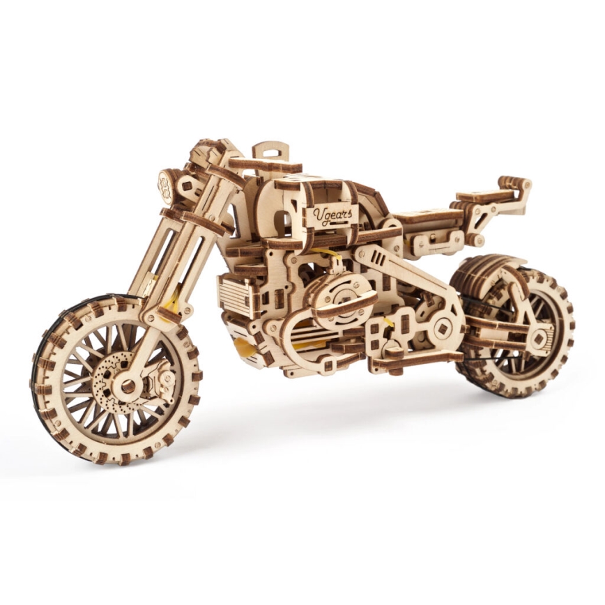 Ugears - 3D puzzle meccanico in legno Moto scrambler con carrello