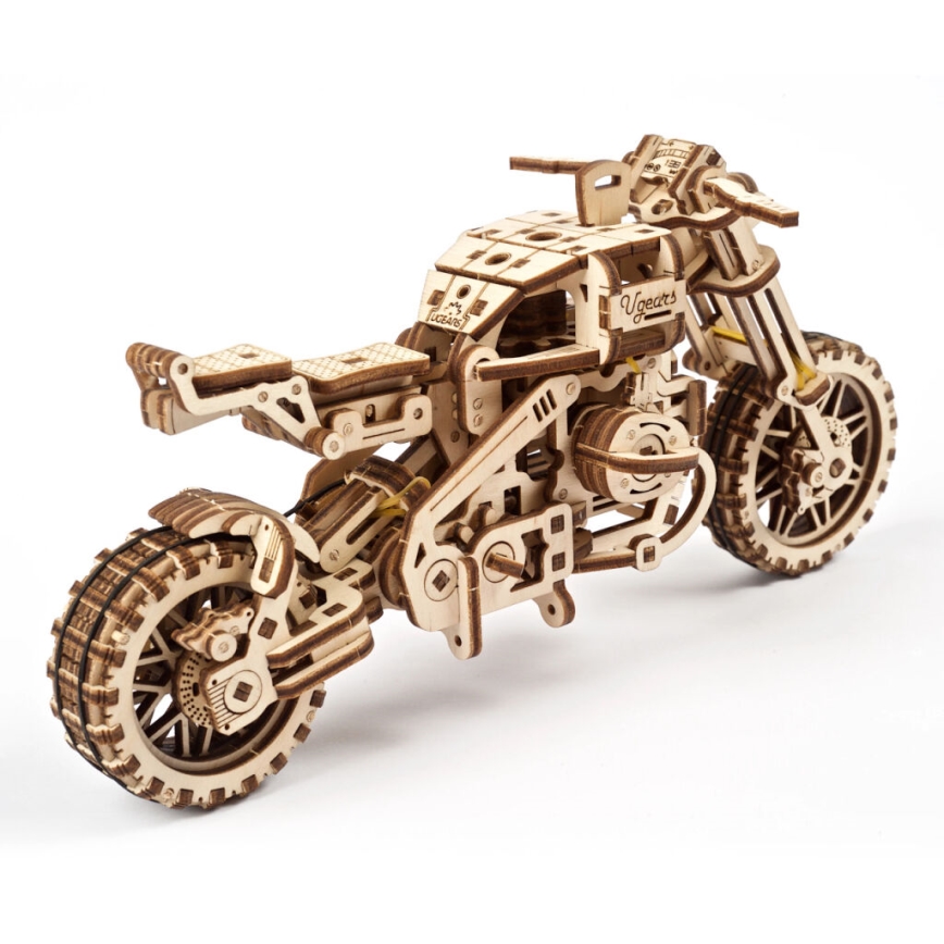 Ugears - 3D puzzle meccanico in legno Moto scrambler con carrello