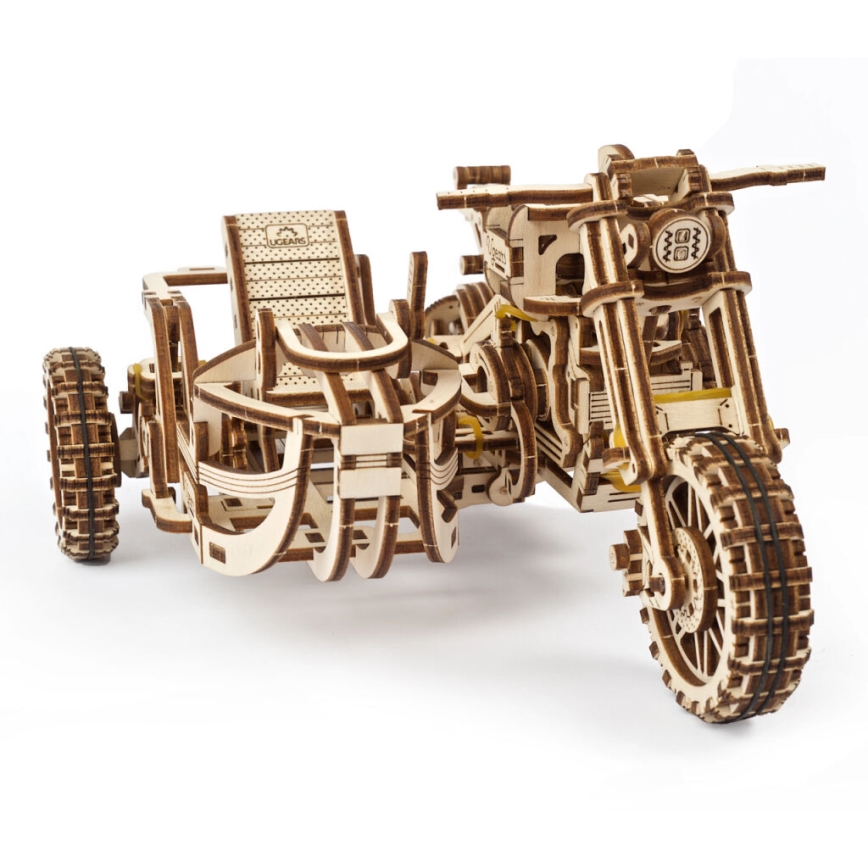 Ugears - 3D puzzle meccanico in legno Moto scrambler con carrello