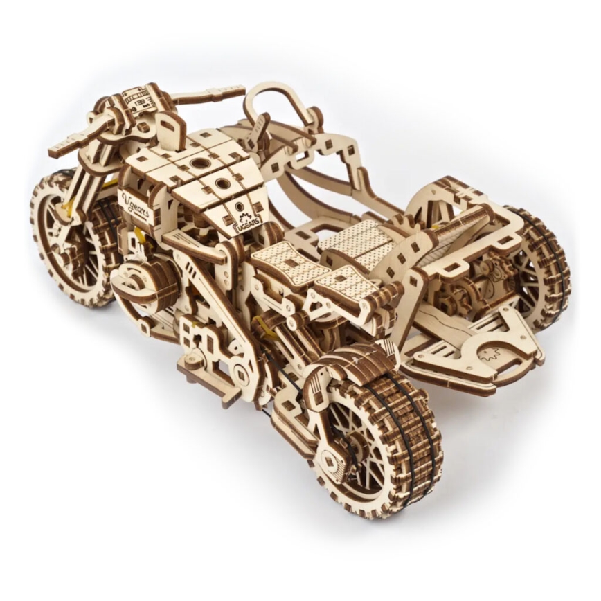 Ugears - 3D puzzle meccanico in legno Moto scrambler con carrello