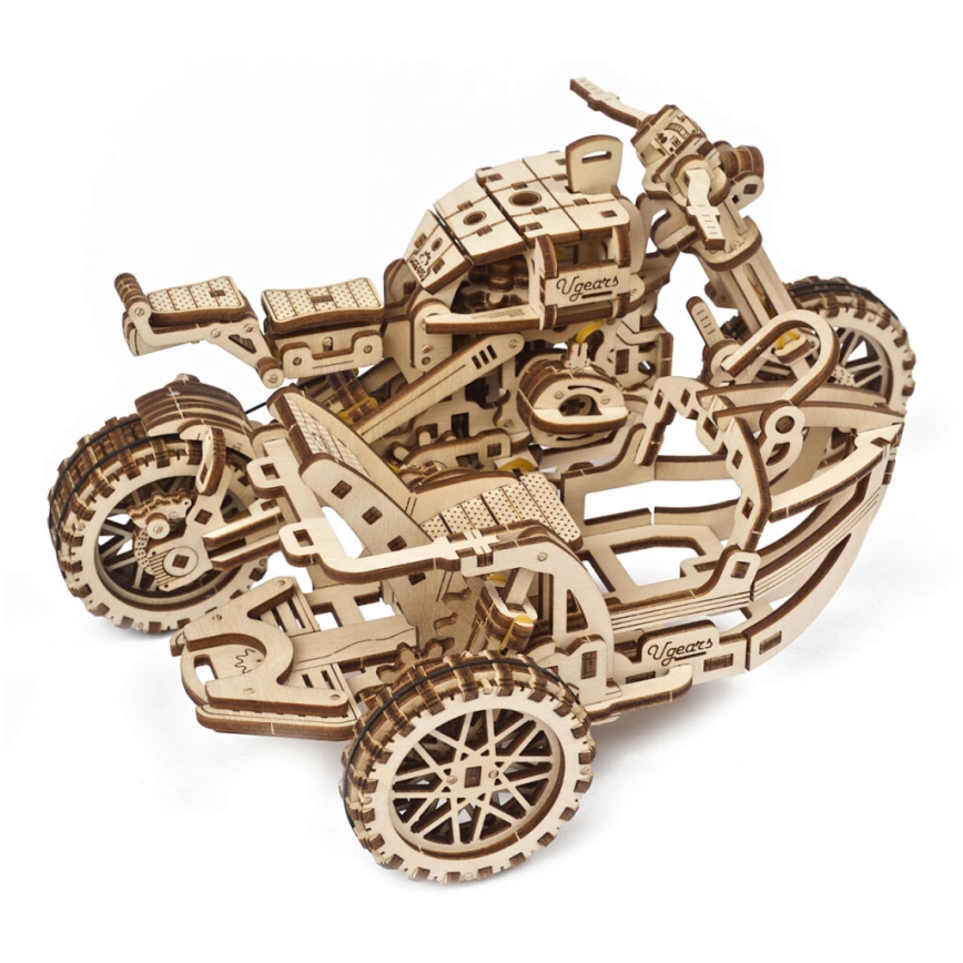 Ugears - 3D puzzle meccanico in legno Moto scrambler con carrello