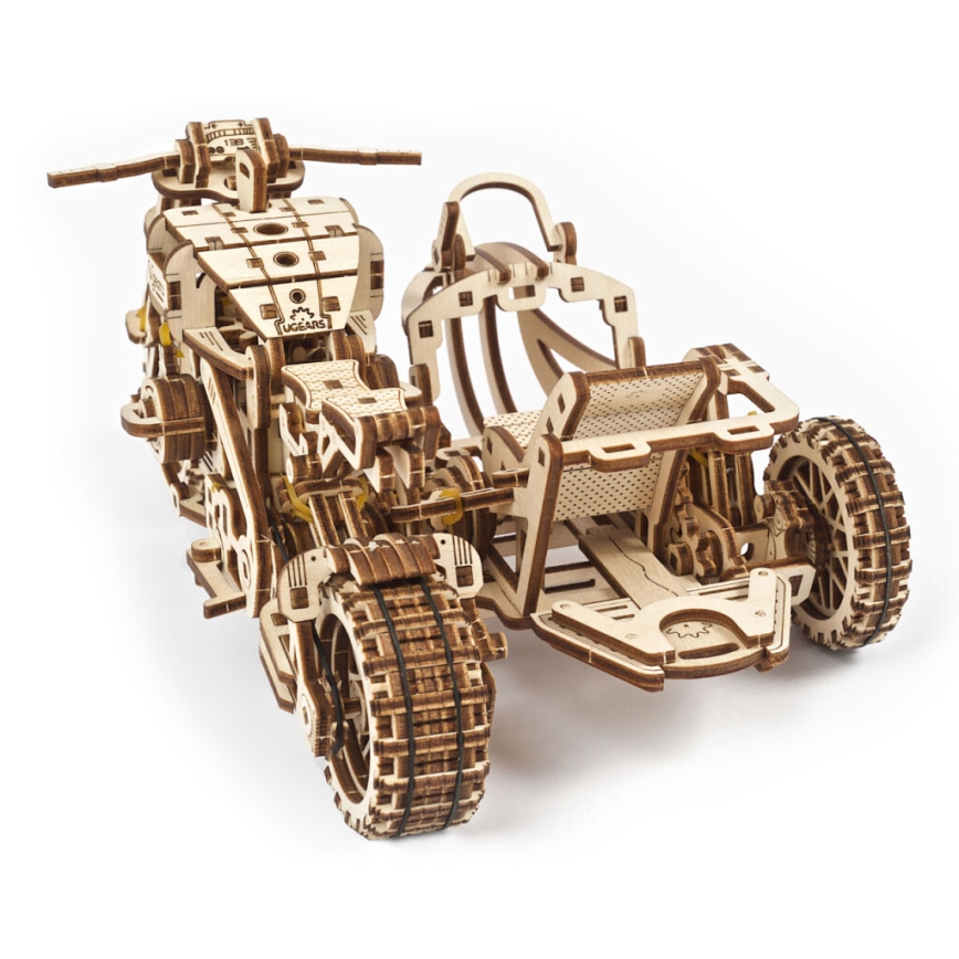 Ugears - 3D puzzle meccanico in legno Moto scrambler con carrello
