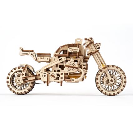 Ugears - 3D puzzle meccanico in legno Moto scrambler con carrello