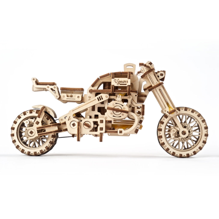 Ugears - 3D puzzle meccanico in legno Moto scrambler con carrello