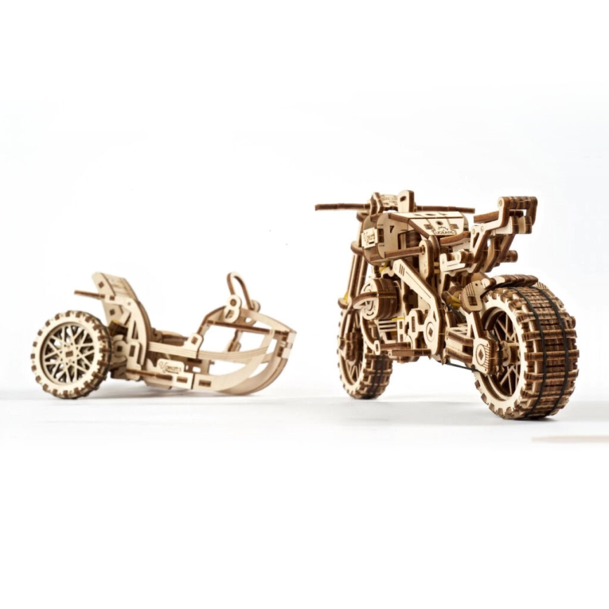 Ugears - 3D puzzle meccanico in legno Moto scrambler con carrello