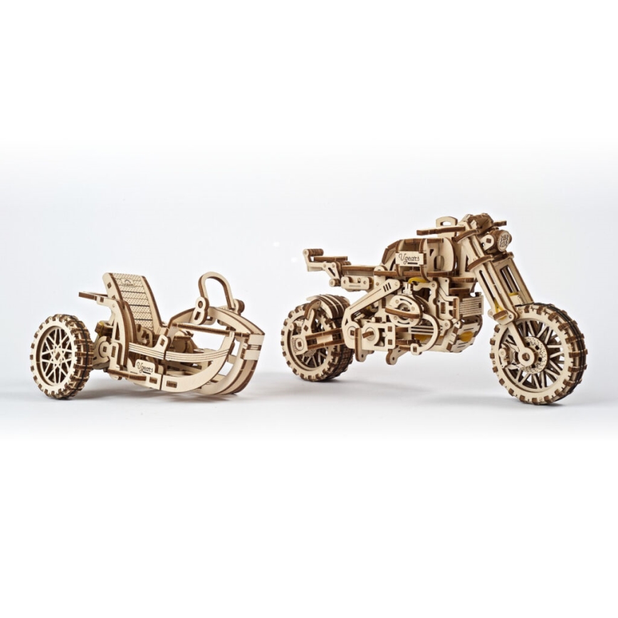 Ugears - 3D puzzle meccanico in legno Moto scrambler con carrello