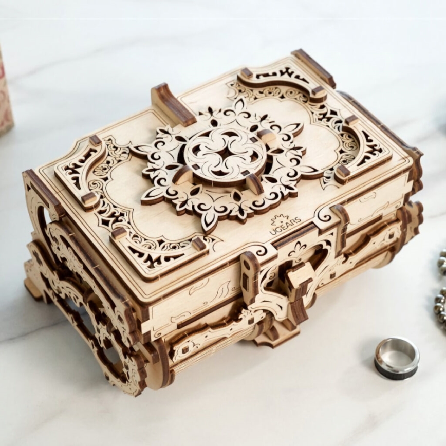 Ugears - Puzzle mécanique 3D en bois Boîte à bijoux ancienne