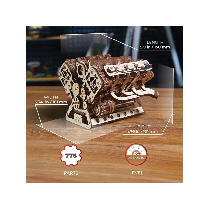 Ugears - Puzzle meccanico 3D in legno Motore V8