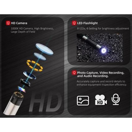 Uni-T UT663B - Inspektionskamera 3,7 V, 3000 mAh, IP67, 1 m