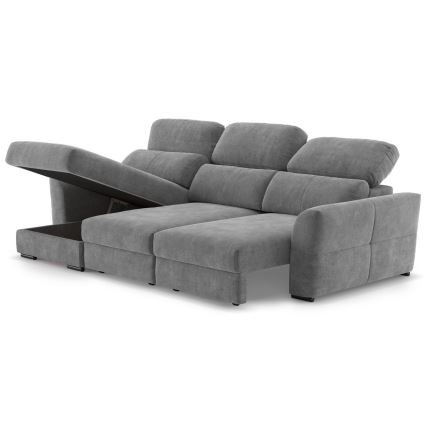 Universelles, ausziehbares Eck-Schlafsofa TRENTO, 3‑Sitzer mit Stauraum, grau