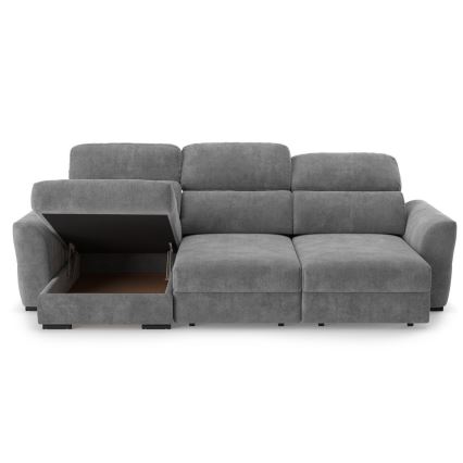 Universelles, ausziehbares Eck-Schlafsofa TRENTO, 3‑Sitzer mit Stauraum, grau
