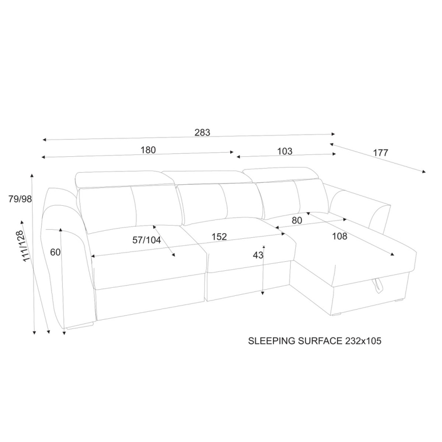 Universelles, ausziehbares 3‑Sitzer‑Ecksofa mit Stauraum TRENTO Anthrazit