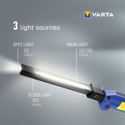 Varta 18649101401 - Aufladbare LED-Stableuchte WORK FLEX F20R LED/5V IP54