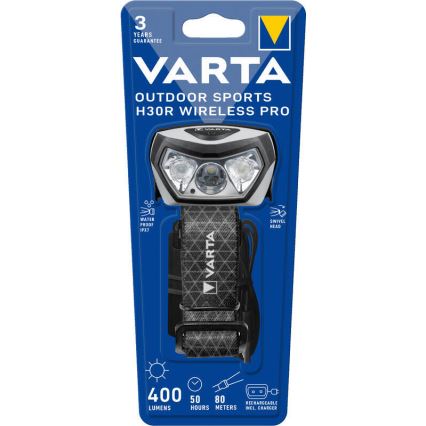 Varta 18650101401 - Lampe frontale à intensité variable et rechargeable avec charge sans fil OUTDOOR SPORTS LED/5V 1800mAh IPX7