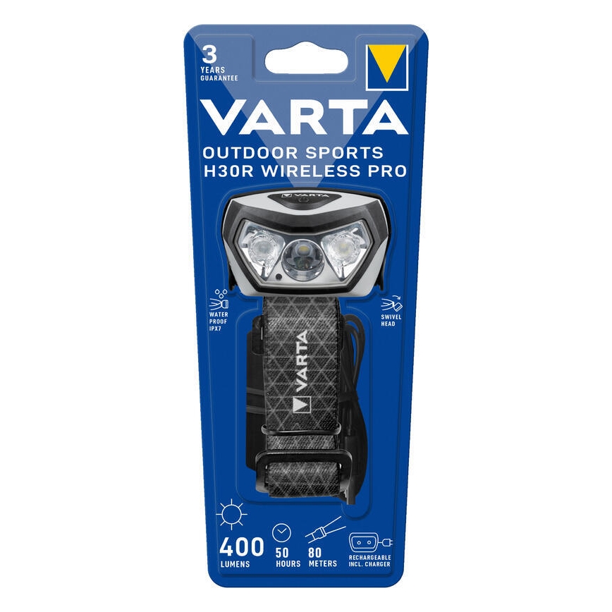 Varta 18650101401 - Lampe frontale à intensité variable et rechargeable avec charge sans fil OUTDOOR SPORTS LED/5V 1800mAh IPX7