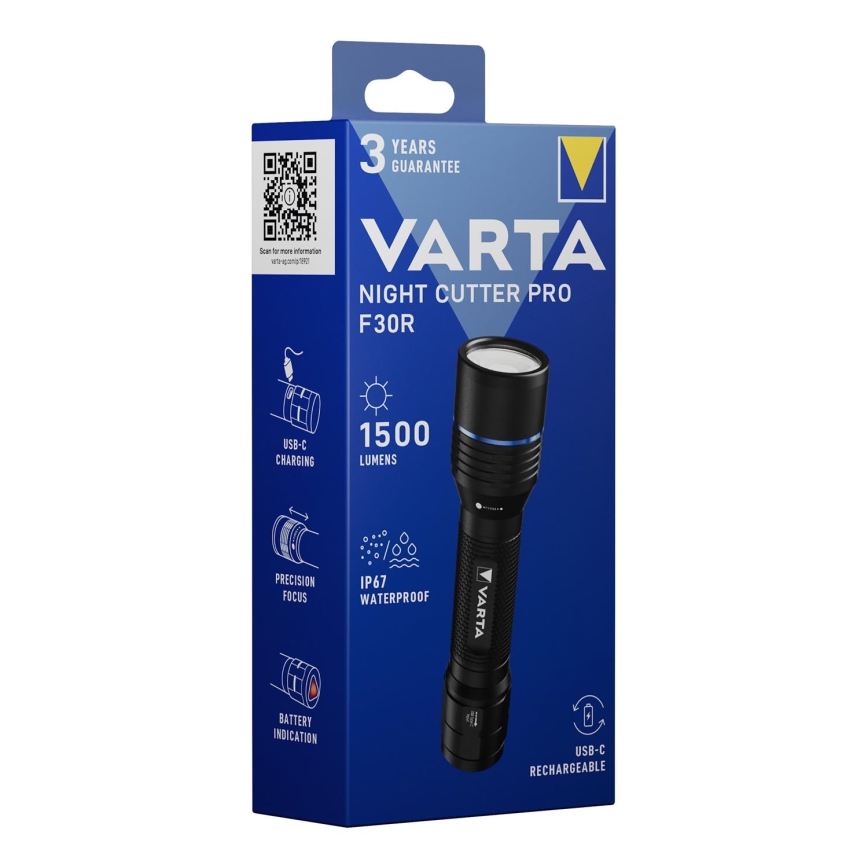 Varta 18921101111 - Torcia LED ricaricabile NIGHT CUTTER PRO F30R LED/USB IP67