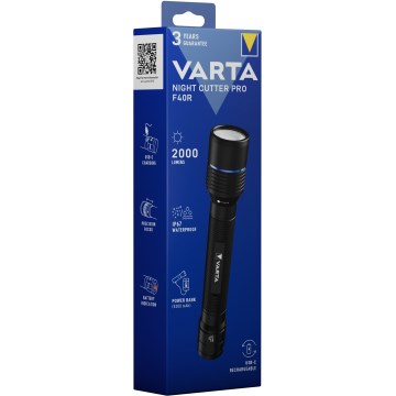 Varta 18922101111 - Torcia LED ricaricabile con power bank NIGHT CUTTER PRO F40R LED/USB IP67