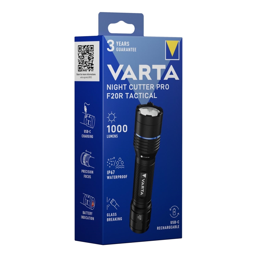 Varta 18923101111 - Lampe torche tactique LED rechargeable NIGHT CUTTER PRO F20R LED/USB