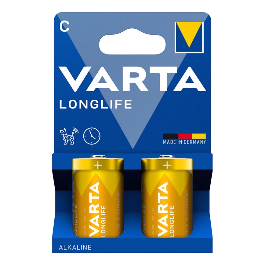 Varta 4114101422 - 2 Stück Alkaline-Batterien LONGLIFE LR14/C 1,5V