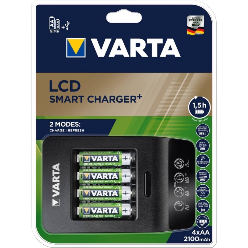 VARTA 57684 - Caricabetteria LCD Smart 4xAA/AAA carica 1,5ore