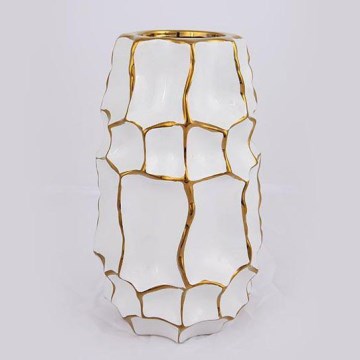 Vase en céramique 25x14,5 cm doré/blanc