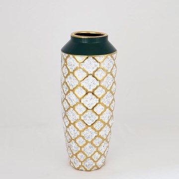 Vase en céramique 31x12,5 cm blanc/doré/vert
