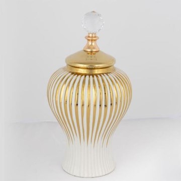 Vase en céramique 35x17,5 cm doré/blanc