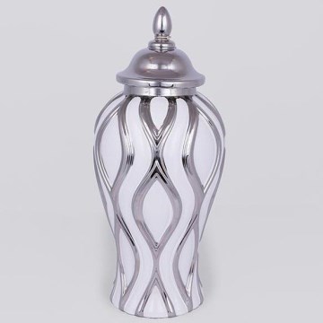 Vase en céramique 35x18,5 cm argent/blanc