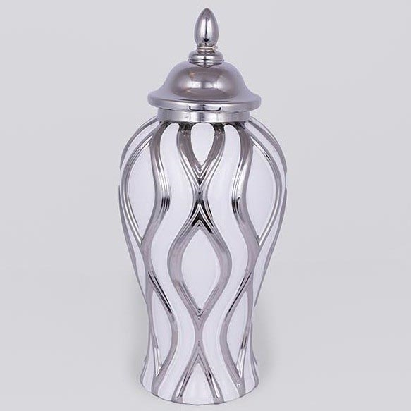 Vase en céramique 35x18,5 cm argent/blanc