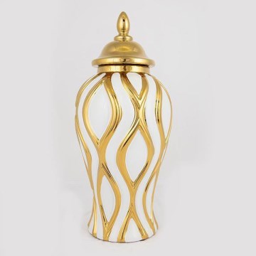 Vase en céramique 42,6x18,8 cm doré/blanc