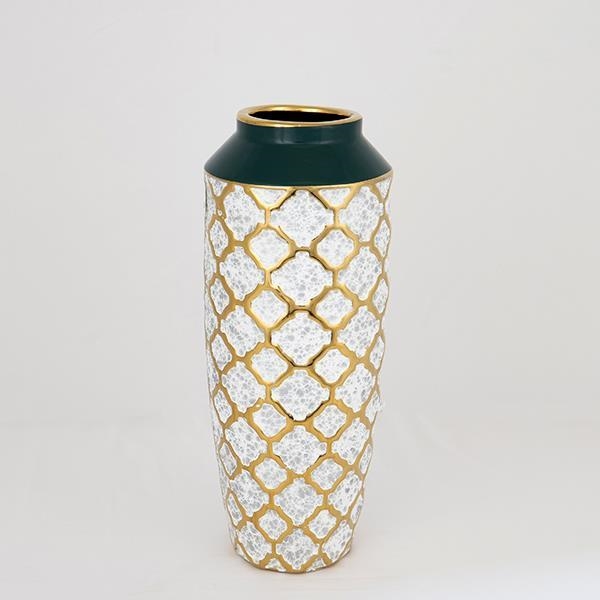 Vaso in ceramica 31x12,5 cm bianco/oro/verde