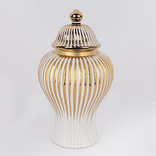 Vaso in ceramica 35x18,5 cm oro/bianco