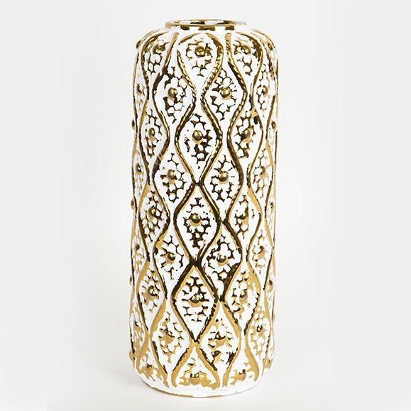 Vaso in ceramica 37x15 cm oro/bianco