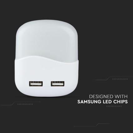Veilleuse à brancher avec détecteur de crépuscule 2xUSB LED/0,45W/230V 3000K