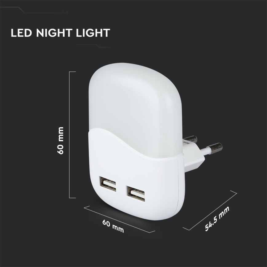 Veilleuse à brancher avec détecteur de crépuscule 2xUSB LED/0,45W/230V 3000K