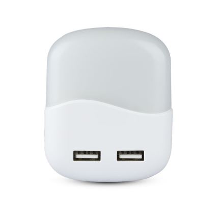 Veilleuse à brancher avec détecteur de crépuscule 2xUSB LED/0,45W/230V 4000K