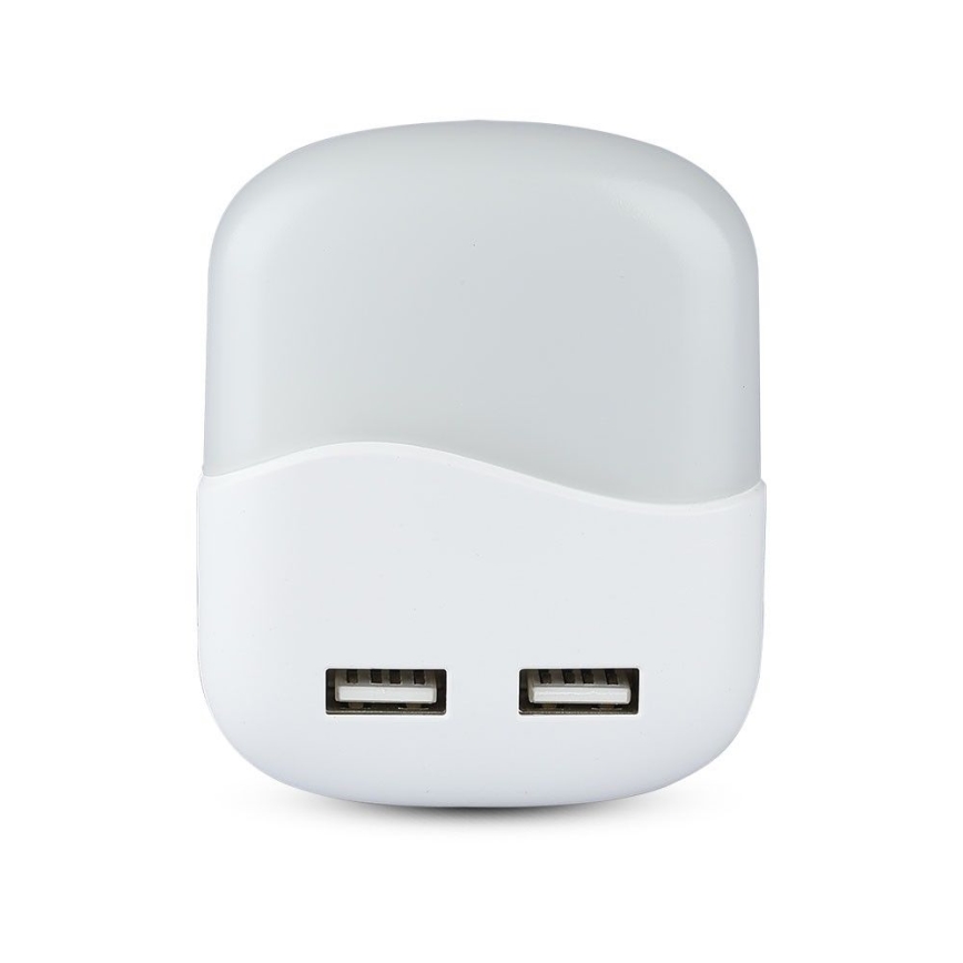 Veilleuse à brancher avec détecteur de crépuscule 2xUSB LED/0,45W/230V 4000K