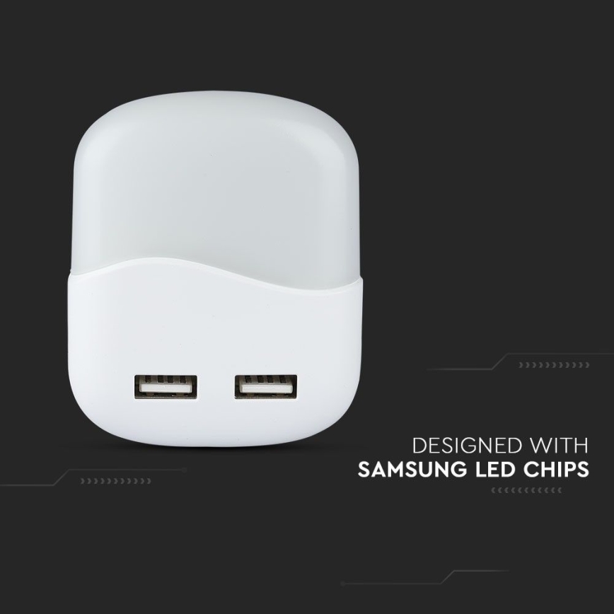 Veilleuse à brancher avec détecteur de crépuscule 2xUSB LED/0,45W/230V 4000K
