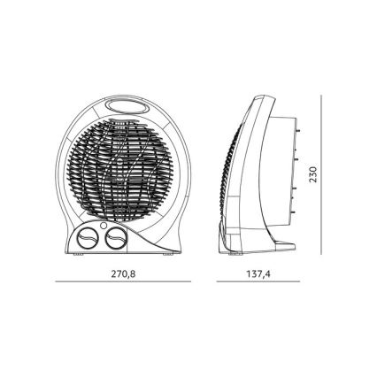 Ventilateur avec élément chauffant 1000/2000W/230V noir
