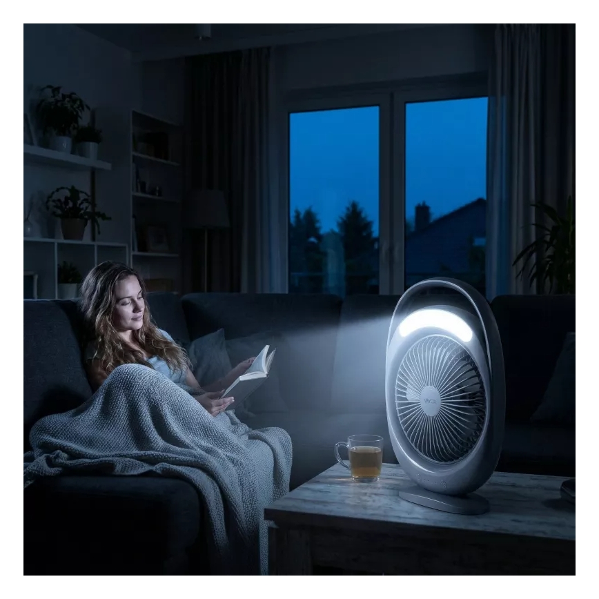Ventilateur de bureau rechargeable avec éclairage LED LED/2,8W/5V USB 2400 mAh gris