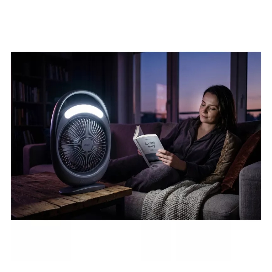 Ventilateur de bureau rechargeable avec éclairage LED LED/2,8W/5V USB 2400 mAh gris