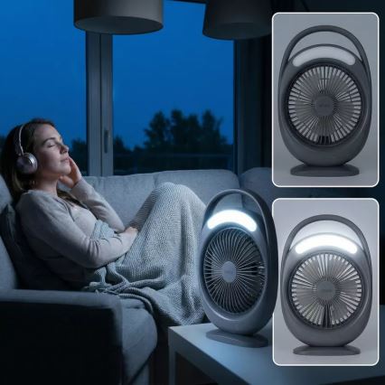 Ventilateur de bureau rechargeable avec éclairage LED LED/2,8W/5V USB 2400 mAh gris