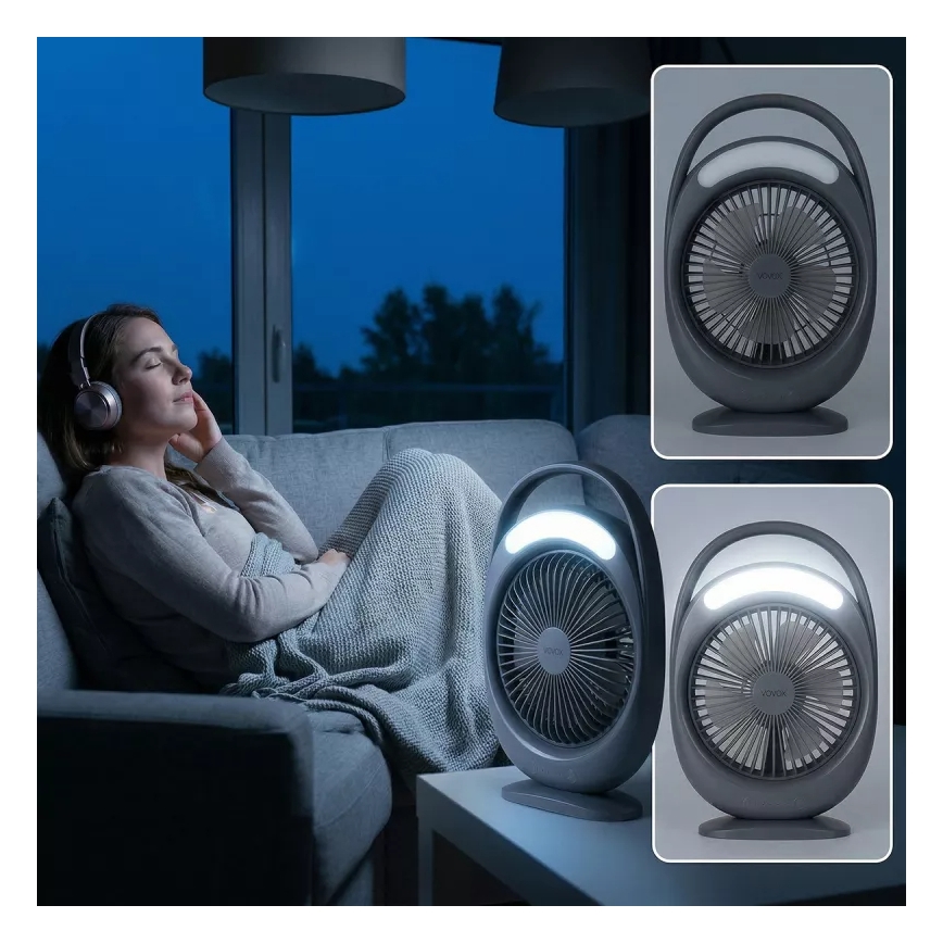 Ventilateur de bureau rechargeable avec éclairage LED LED/2,8W/5V USB 2400 mAh gris