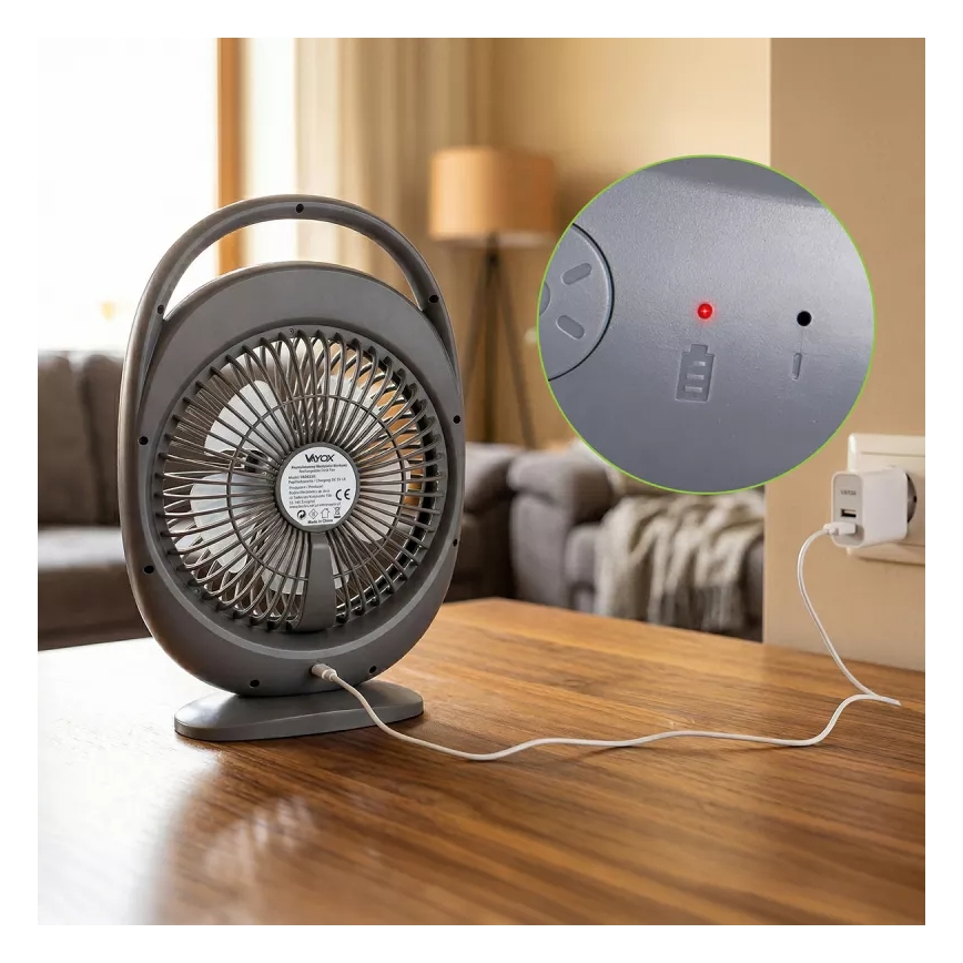 Ventilateur de bureau rechargeable avec éclairage LED LED/2,8W/5V USB 2400 mAh gris