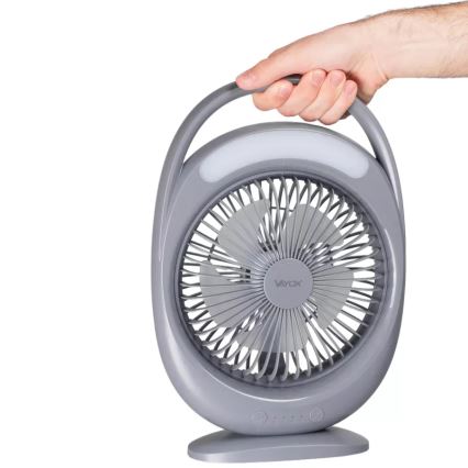 Ventilateur de bureau rechargeable avec éclairage LED LED/2,8W/5V USB 2400 mAh gris