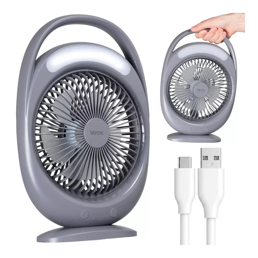 Ventilateur de bureau rechargeable avec éclairage LED LED/2,8W/5V USB 2400 mAh gris